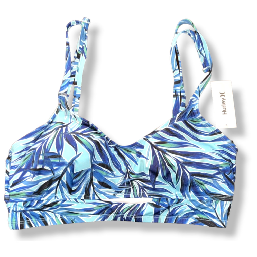 Hurley Blue Leaf Print Women's Swim Two Piece - Picture 2 of 10